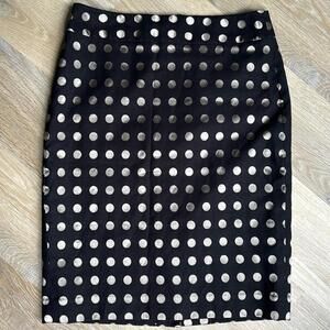 Ann Taylor Modest Stretch Pencil Skirt Black Tan Polka Dot Women’s 2
